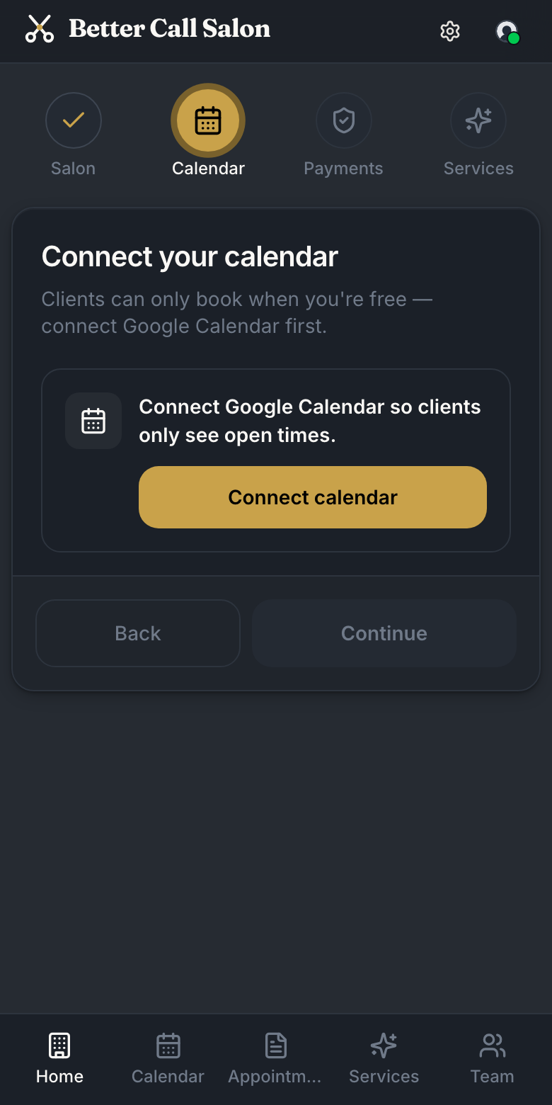Better Call Salon setup: connecting Google Calendar
